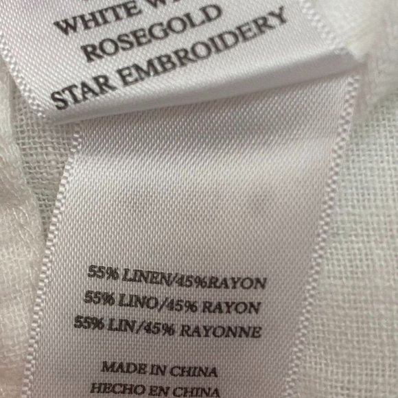 Rails Charli White Button Down Linen Rose Gold Embroidered Stars Sz Med - Picture 10 of 11
